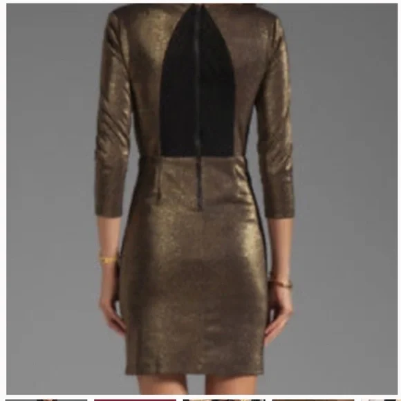Alice + Olivia Gold Bronze Dress Back Mesh Detail size 6 - Picture 2 of 15
